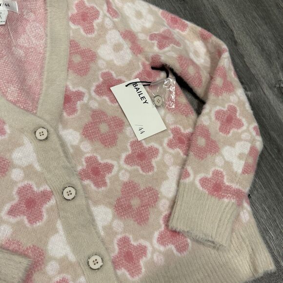 NWT Bailey 44 Button Down Cardigan Sweater Women beige pink white flowers Small - Picture 2 of 7